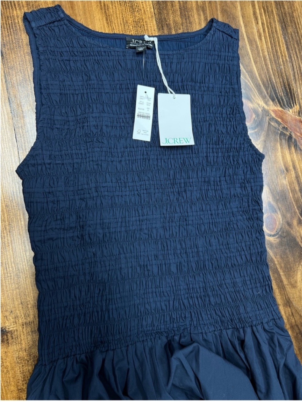 J. Crew Lina smocked midi dress in Navy Blue Size XS NWT - Picture 7 of 10